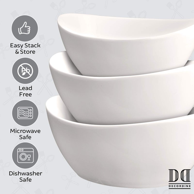 DECORDINE طقم أطباق تقديم مكون من 3 قطع - أطباق سلطة من البورسلين الأبيض الأنيق للفواكه والسلطة والمعكرونة والحساء - أطباق عرض لتقديم الطعام للحفلات أو العرض - 24 أونصة و34 أونصة و44 أونصة - بواسطة ديكورداين - Image 5